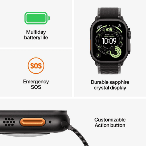 Apple Watch Ultra 3 GPS + Cellular , Black , 49mm , Titanium , Black Charcoal Trail Loop , M/L