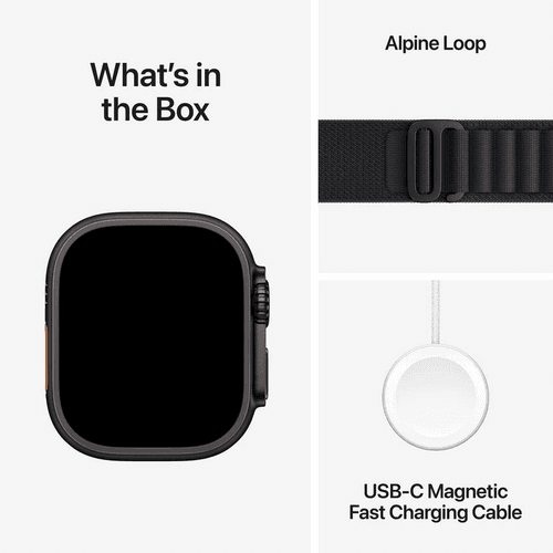 Apple Watch Ultra 3 , Black , 49mm , Titanium , Black Alpine Loop , S/M