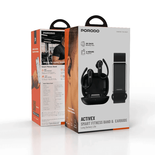 Porodo ACTIVEX SMART FITNESS BAND & EARBUDS , Black