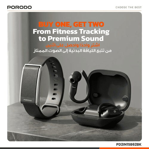 Porodo ACTIVEX SMART FITNESS BAND & EARBUDS , Black