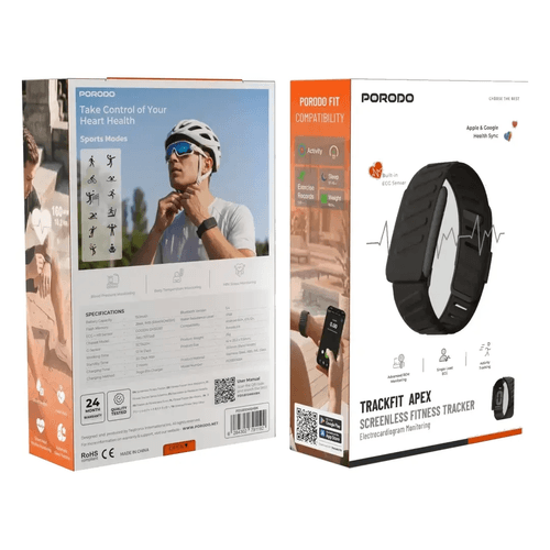 Porodo TrackFit Apex Screenless Fitness Tracker with Electrocardiogram Monitorong , Black