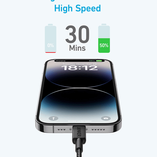 Anker 322 USB-C to Lightning Connector Cable Braided , black