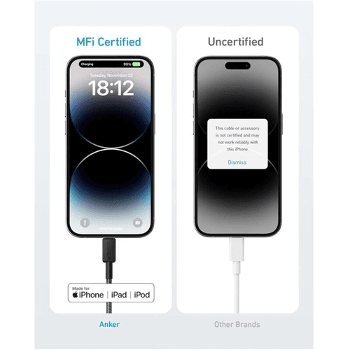 Anker 322 USB-C To Lightning Cable 6ft Braided , black