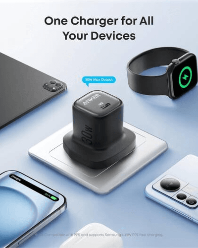 ANKER ZOLO CHARGER 30W WITH USBC CABLE , white