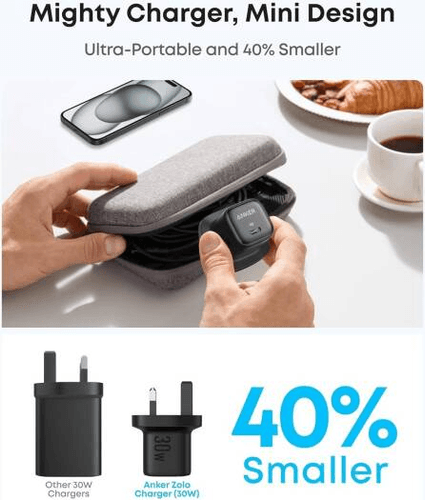 ANKER ZOLO CHARGER 30W WITH USBC CABLE , white