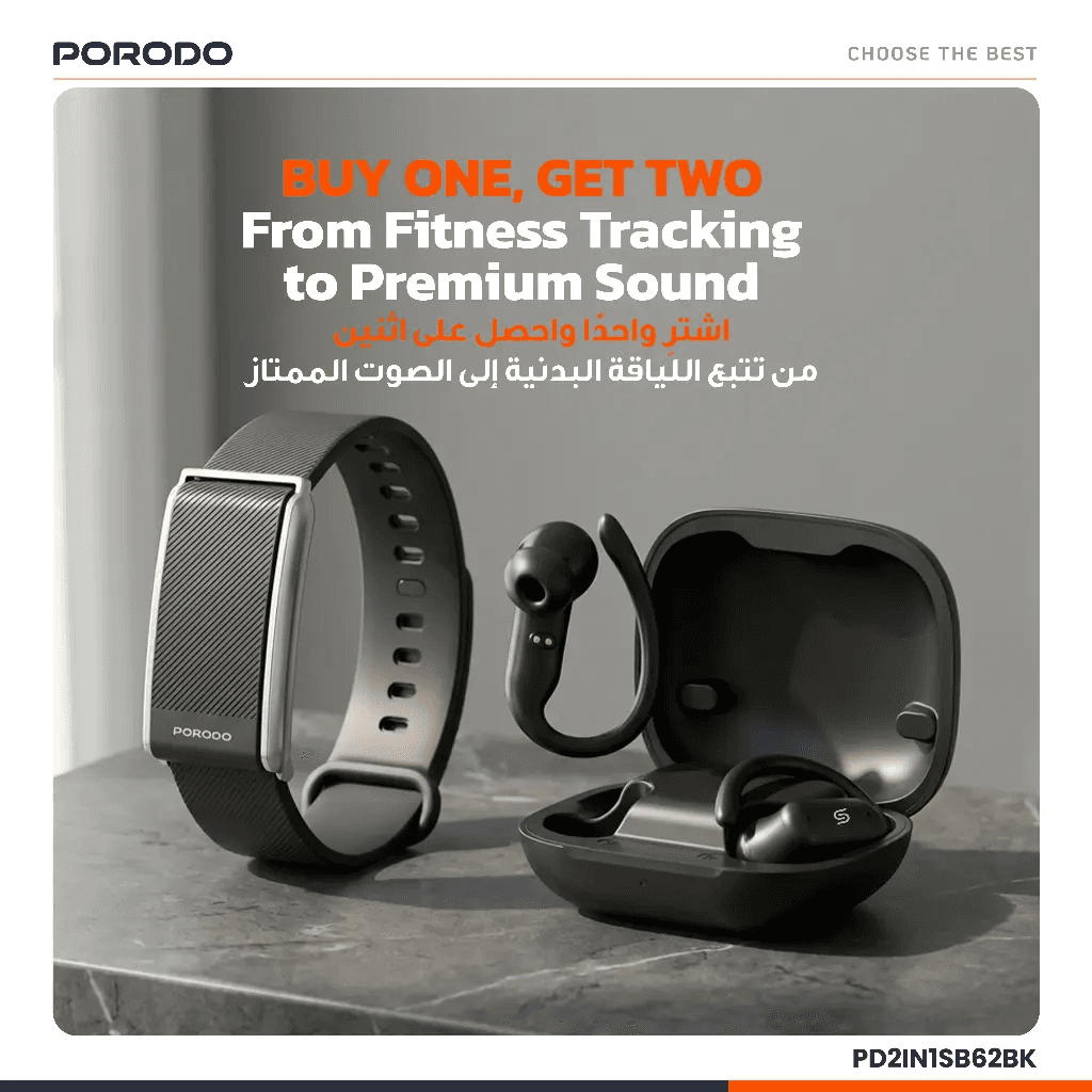 Porodo ACTIVEX SMART FITNESS BAND & EARBUDS , Black - Hover
