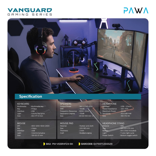 PAWA VANGUARD GAMING SERIES 6 IN 1 ULTIMATE GAMING KIT , Black