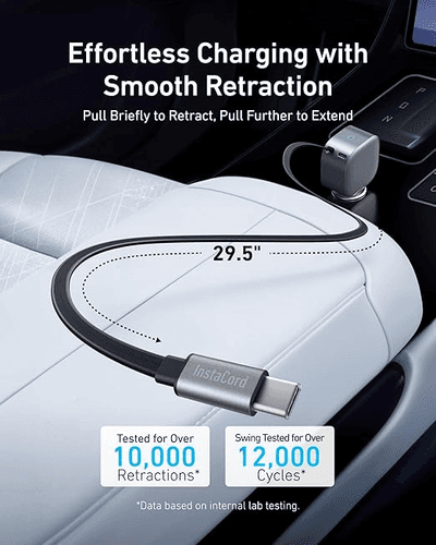 Anker 75W USB-C Car Charger With Built-In Retractable Usb-C Cable , Gray